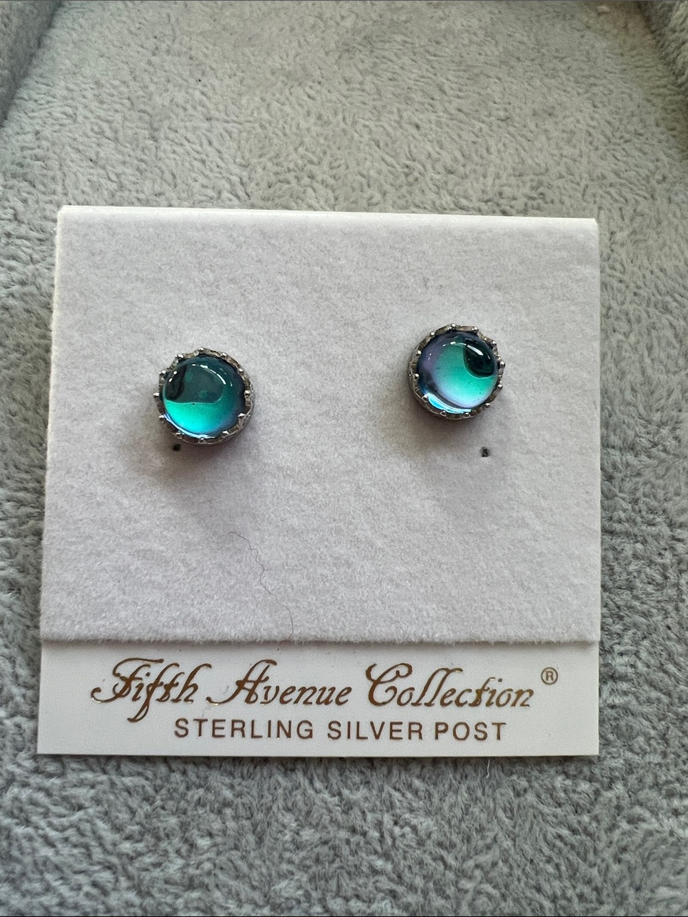 Silver Genuine Moonstone Teal Blue Round Stud Earrings